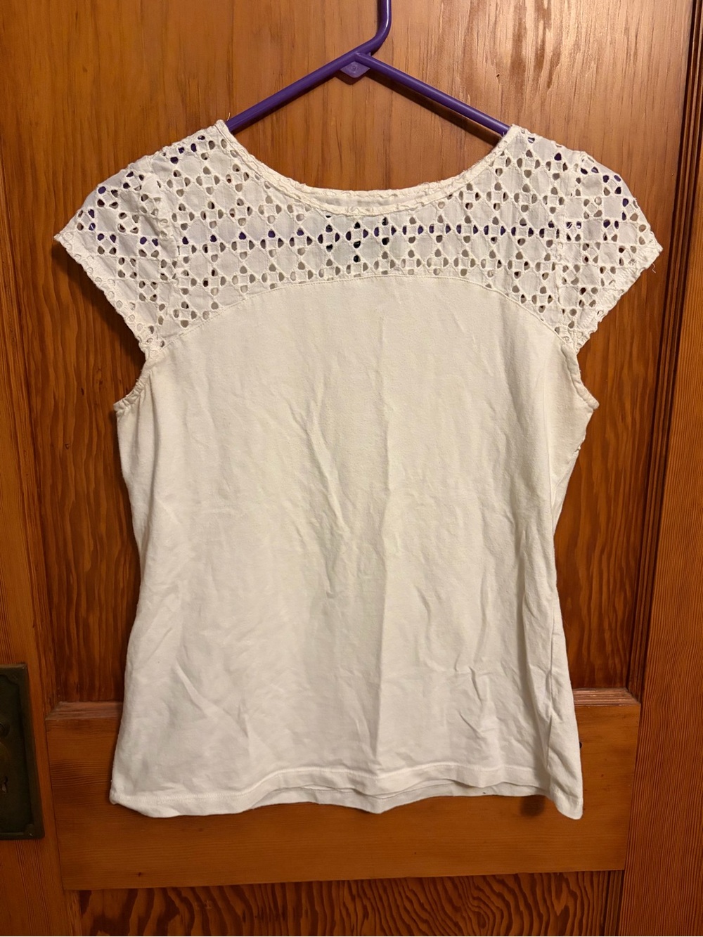 Duffield Lane White Crochet Yoke Cap Sleeve Top